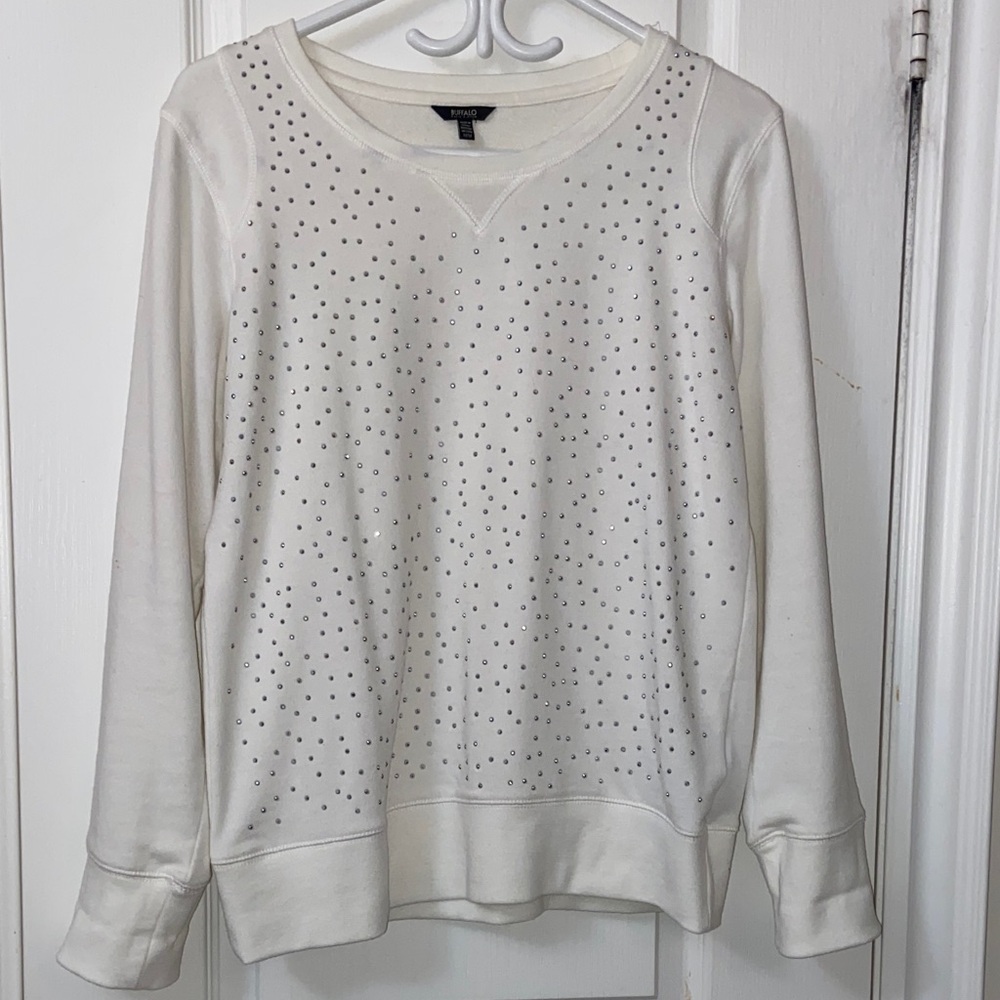 Buffalo David Bitton White Studded Crew Neck Sweater